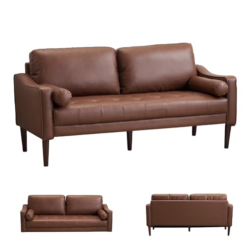 Zentora ソファー 3人掛け カウチソファ リビングソファ 肘掛け付き 枕付き 取り外し可能な脚 お掃除ロボット通れる PUレザータイプ コンパクト ふわふわ 簡単組み立て 応接間 サロン用 おしゃれ 約幅171×奥行71×高さ84cm (ブラウン)