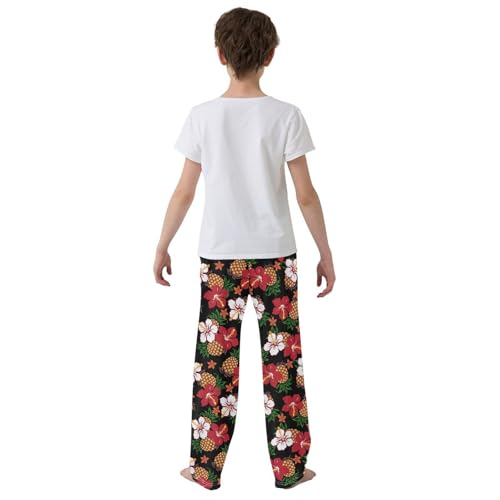 ZZXXB Tropical Flowers Pineapple Boys Long Pants Soft Trousers Elastic Waist Kids Lounge Bottoms with Pockets S-XL3