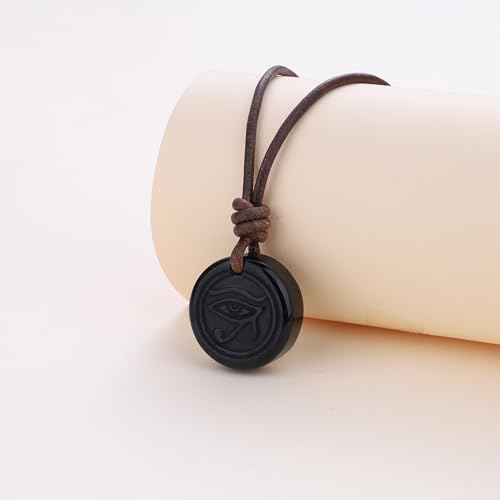 COAI Genuine Leather Necklace for Men Women, Black Obsidian Protection Eye of Ra Necklace4