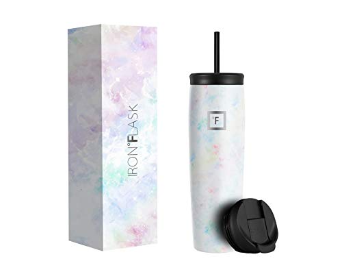 IRON °FLASK Nomad Tumbler - 28 Oz 2 Lids StrawFlip Vacuum Insulated Stainless Steel Bottle Modern Double Walled Simple Thermo Coffee Travel Mug Hydro Water Metal Canteen TN_28Pearl