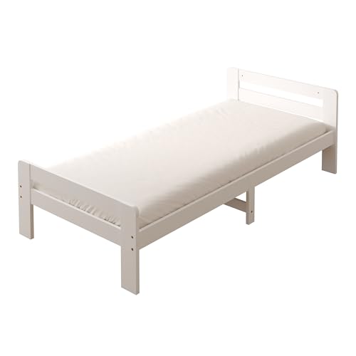 Sunny Olla Lit Enfant, en Bois, Blanc | Lit Simple pour Enfants - Matelas Hybride 90 x 200 Inclus (14 cm, Mousse Hybride, Housse en Polyester) | Dimensions...