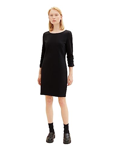 TOM TAILOR Denim Damen 1038844 Basic Kleid mit Raffarm, 14482-deep Black, M