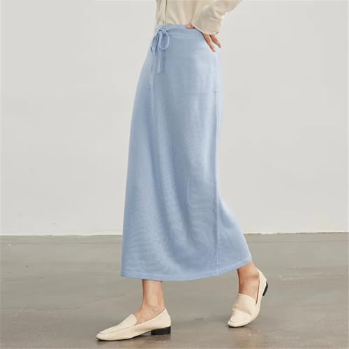 Women Wool Knit Skirt Elastic Waist Drawstring Solid Office Lady Slim Skirt2