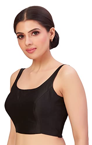 Image of Studio Shringaar Women's Polyester Sleeveless Satin Padded Saree Blouse