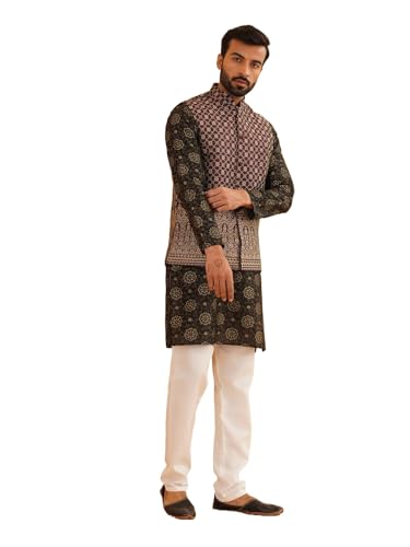 Image of Sojanya (Since 1958 Men'S Silk Blend Kurta Pyjama & Nehru Jacket Combo