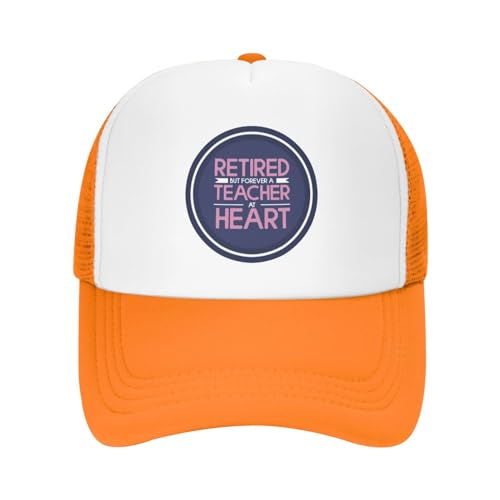 KEAAN Retired Teacher Trucker Hat Summer Mesh Cap with Adjustable Snapback Strap Unisex Orange