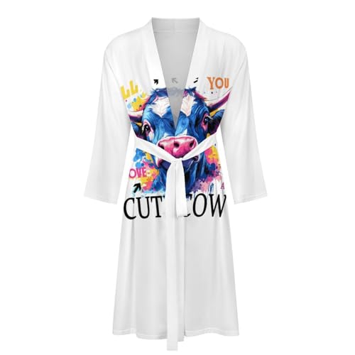 Love Cow Bathrobes For Women Men Soft Spa Knit Bath Robes Floral Long House Coat Party Sleepwear With Attached Belt2