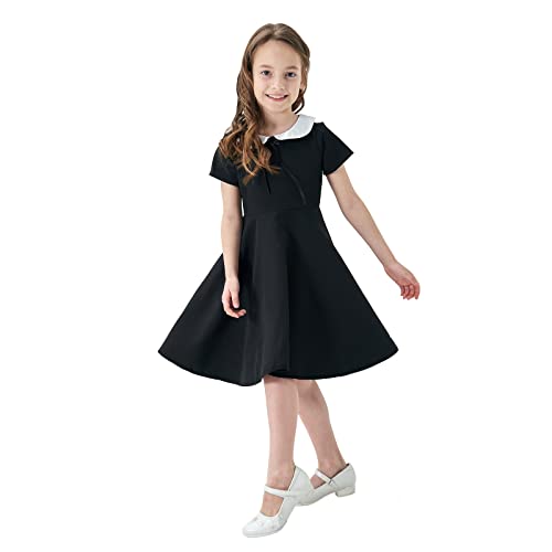 Abbyabbie.Li HENGULUS Girl'S Short Sleeve Uniform Dresses Casual Vintage Peter Pan Collar Fit And Flare Skater Party Dress 2-12 Years thumb #4