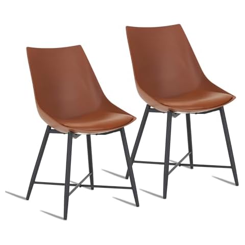 Sepnine Modern Dining Chairs Set of 2, Caramel Plastic Dining Chair with PU Leather Cushions, Armless Upholstered Vanity Chairs for Dining Room, Kitchen, Restaurant, or Bedroom Cover