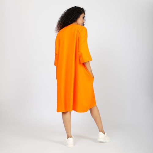 Image of LAMA STORE Women's Printed Oversized T-Shirt Dress, Cotton, 3 /4 Sleeve Length, Casual Loose Fit, Comfort Wear Extra Comfy Oversized Printed Pocket T-Shirt Dress