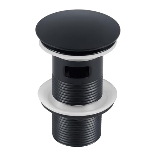 Wasserrhythm Pop up Basin Waste Matte Black Slotted for Bathroom SInks with Overflow Click Clack Sprung Plug 1/4 BSPP UK Standard
