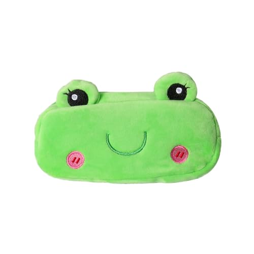 Image of HSYHERE Creative Cute Lovely Funny Happy Animals Bear Frog Face Fruit Strawberry Watermelon Soft Stuffed Surface Clothes Zipper Pencil Box Pencil Case Pencil Holder Pouch Pen Bag - Green Frog