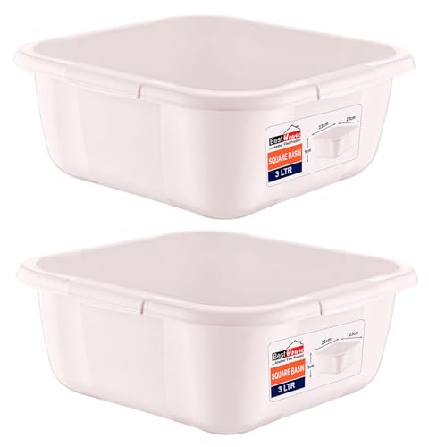 Best House | Plastic Washing up Bowl Basin | 3 Litres | Small Square | WHITE | 2 pcs | Multipurpose Bath Tub/Washing Tub for Kitchen, Bathroom, and Household Use (Pack of 2)