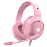 IMYB Gaming Headset with Microphone for Pc, Xbox One Series X/s, Ps4, Ps5, Stereo Wired Noise Cancelling Over-Ear Headphones with Mic, RGB, for Computer, Laptop, Mac, Gamer (Pink)