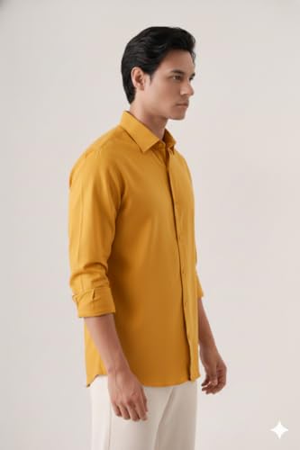 Image of CRYSTAL SKY Men Airy Linen Cotton Shirt Regular Fit Full Sleeves Solid Formal Shirt Stylish Daily Casual Office Wear