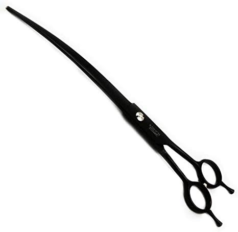 Miniatura 6 de Purple Dragon Tijeras de aseo de mascotas con hoja curvada hacia arriba de 9.0 pulgadas, color negro, doble cola, tijeras de corte de pelo de perro