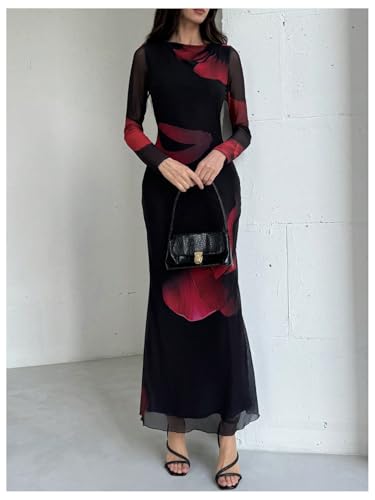 Image of Milumia Women's Spring Wedding Guest Dress Floral Long Sleeve Maxi Dresses Cocktail Party