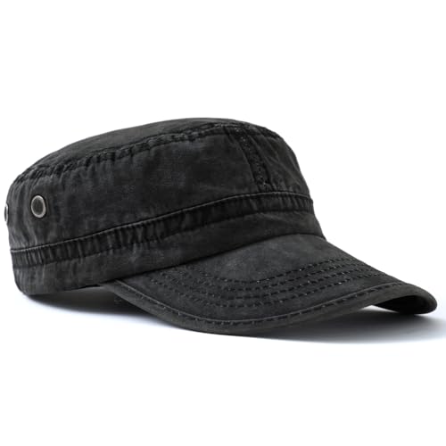 Image of 2 Pack Men's Cotton Military Caps Cadet Army Caps Vintage Flat Top Cap