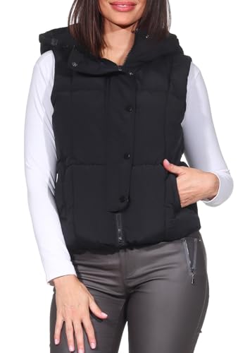 JDY Damen Steppweste kurze Outdoorweste mit Kapuze JDYWonder Short 15354001 Black XXL