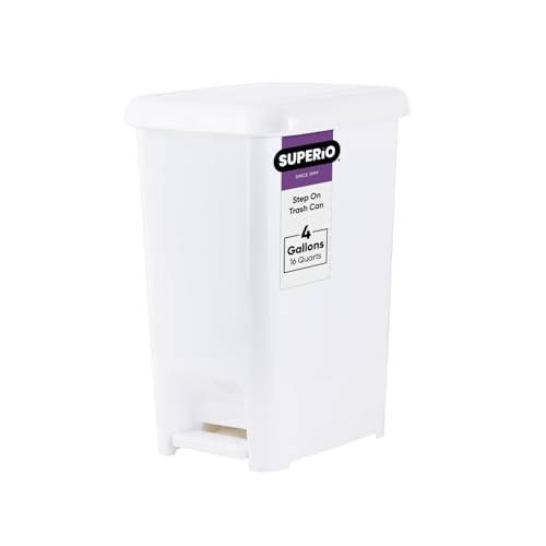 Image of Superio Slim Pedal Trash Can (16 Qt) (White)