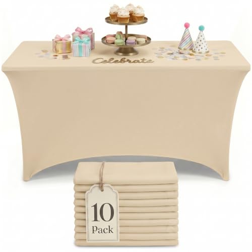 Image of Utopia Kitchen 6Ft 10 Pack, Champagne Tablecloth for Rectangle Tables - Fitted Table Cloth Washable & Wrinkle Resistant Bulk Event Hospitality Wedding Banquet Corporate Functions Use
