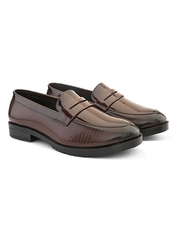 Image of STANPHORD Mens Loafers Men tan petant Leatherette Wrinkle Free Shiny Glossy Formal Office wear Slip on Moccasins Loafers Penny Shoes Without Laces
