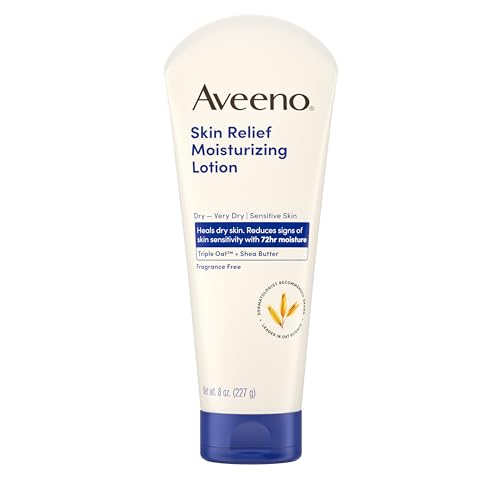 Aveeno Skin Relief Moisturizing Lotion Heals Very Dry, Sensitive Skin, Fast-Absorbing Body Lotion with Soothing Triple Oat & Shea Butter Formula, Fragrance Free, Non-Comedogenic, 8 oz