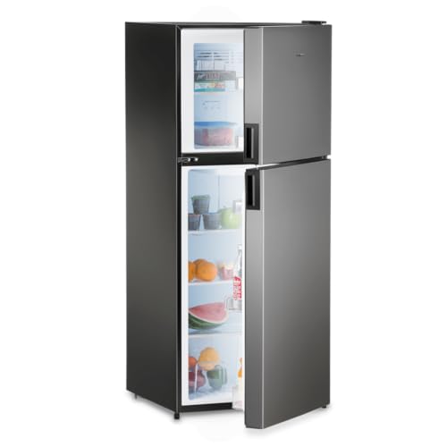 10 Best 12v Rv Refrigerator Reviews for Ultimate Road Trips 5 Dometic DMC Compressor Refrigerator - 9600028281, Stainless Steel Left Hand RV Fridge - 12V 8 Cu. Ft. Tempered Glass Shelve Fridge Freezer with Dual Clear Crisper Drawers
