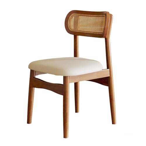 Cómoda silla tapizada con respaldo de mimbre, elegante silla de escritorio de oficina para uso doméstico, cojín suave, marco de nogal y tela beige claro