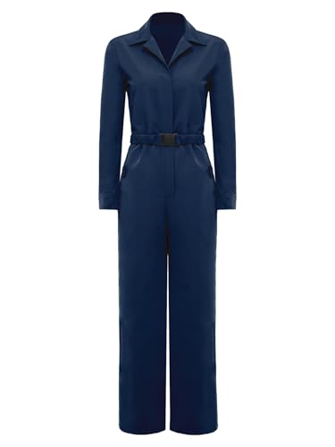 Mono de trabajo para mujer con cinturón ajustable y solapas elegantes 3