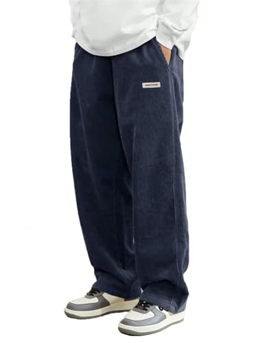 Men Corduroy Pants Loose-Fit Casual Baggy Hosen Regular Length Trousers Cargo Pants