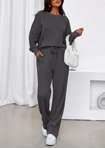 KIRUNDO Sweatsuits 2 Piece Outfit Matching Lounge Sweat Set(Dark Grey, M) - image 4