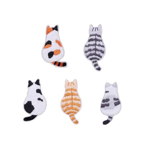 アイロンワッペン 動物 ベルクロ ワッペン アイロン アップリケ おしゃれ 刺繍 (猫の裏側 5点_セット)のサムネイル