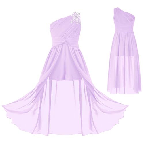 JEYPINMI Girls One Shoulder Jumpsuit with Chiffon Maxi Skirt Overlay Beaded Ruched Romper Gown Party Dress4