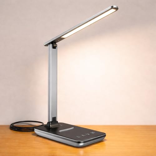 UPXNBOR LED Schreibtischlampe, augenschonende Leselampe für Kinder, dimmbare Nachttischlampe mit USB-Ladeanschluss, 5 Lichtmodi, 5 Helligkeitsstufen, fürs Schlafzimmer/Büro