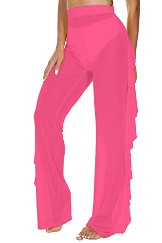 Image of Jumppmile Women's Ruffle Sheer Mesh Swimwear Bikini Cover Up Pants See Through