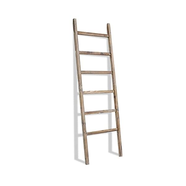 FUIN 6.4ft Wooden Blanket Ladder Farmhouse Decorative Wall Leaning Rack Holder Display Throw Quilt Rustic Towel Ladder for Bathroom, Burnt Brown, 24in Wide