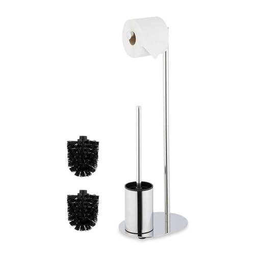 Image of Relaxdays Metal Toilet Brush Holder Height 63 x Width 23 x Depth 17 cm Silver