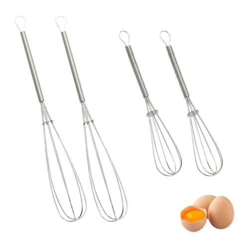 4PCS Stainless Steel Kitchen Whisks, Mini Wire Beater Set, Rust-Proof Manual Egg Whisks for Cooking, Whisking, Blending, Beating, Stirring (5 & 7 inch)
