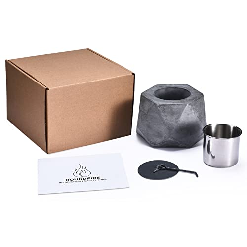 Roundfire Modern Faceted Concrete Tabletop Fire Pit - Fire Bowl, Portable Fire Pit, Small Personal Fireplace For Indoor And Garden Use. #TOP2