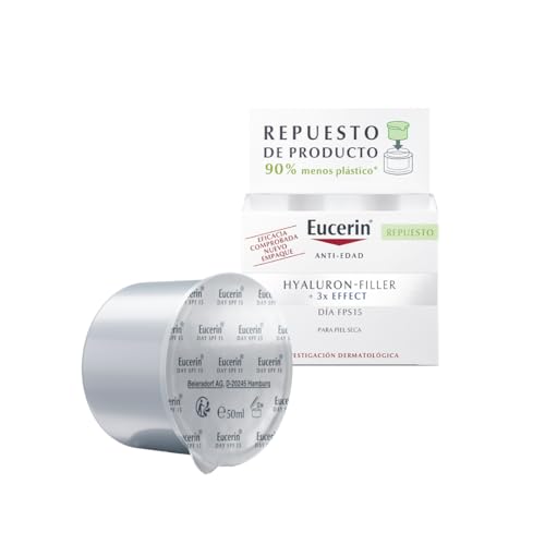 Eucerin Hyaluron-Filler Recarga para Crema de Día FPS 15 para piel seca (50 ml), tratamiento facial antiarrugas, crema antiedad con Ácido Hialurónico para una piel rejuvenecida