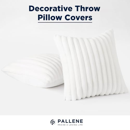 Pallene Faux Fur Plush Lumbar Throw Pillow Covers 12x20 Set of 2, Luxury Soft Fluffy Striped Decorative Pillow Covers for Sofa, Couch, Living Room, White