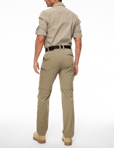Wespornow Herren Zip-Off-Wanderhose-Abnehmbar-Trekkinghose, Atmungsaktiv Outdoorhose Arbeit Hosen Schnell Trockend Sommer Funktionshose mit 5 Taschen (Khaki, L)