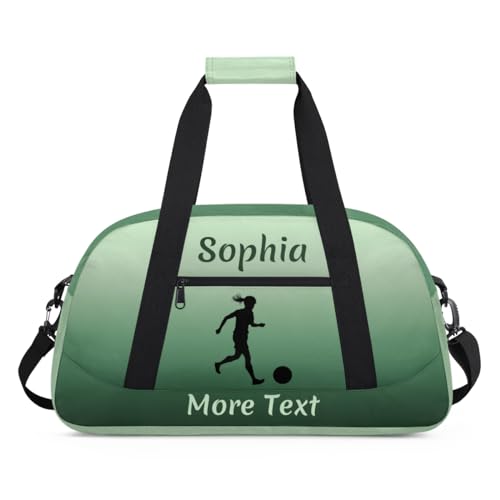 Personalized Kids Gym Bag for Girls Custom Name Sports Duffel Bag Weekender Overnight Travel Bags Green Soccer Gifts