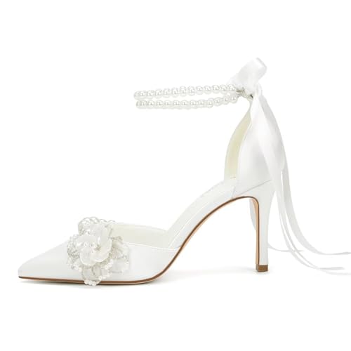 Pearl Heels Wedding Shoes for Bride High Heel Bridal Shoes Closed Toe Wedding Heels3