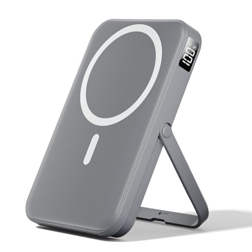 Image of for Magsafe Portable Charger 10000mAh Magnetic Portable Charger with Type-C Cable 20W PD Fast Charging,Foldable Stand,Dual Type-C & USB-A Outputs,LED Display-Space Gray