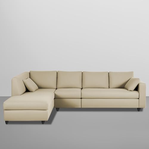 Image of Florian LHS 6 Seater L Shape Sofa Set for Living Room (Cream Fabric) Premium Fabric Sofa