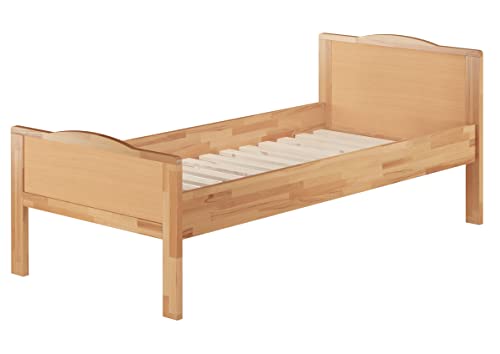 Erst-Holz®Seniorenbett Einzelbett extra hoch 100x200 Buchebett Holzbett Massivholz Natur Rollrost 60.70-10