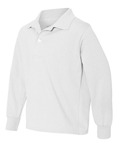 Jovens 155 g. SpotShieldö Camisa de manga comprida com estampa polo branca, Branco, Medium