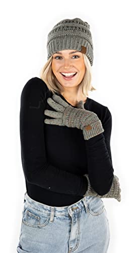 Image of Funky Junque Women's Beanie & Touchscreen Gloves Set - Soft 100% Acrylic Knit Winter Hat and Gloves, Cozy Cold Weather Gift
